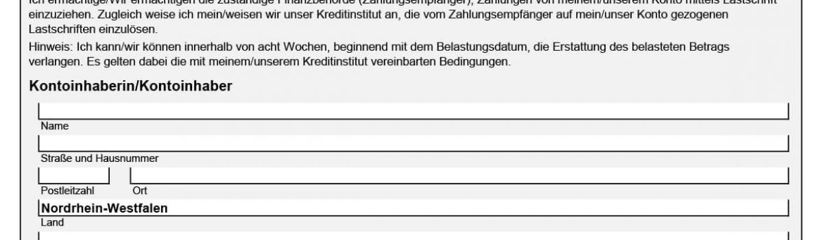 Direct debit mandate for North Rhine-Westphalia Tax Office